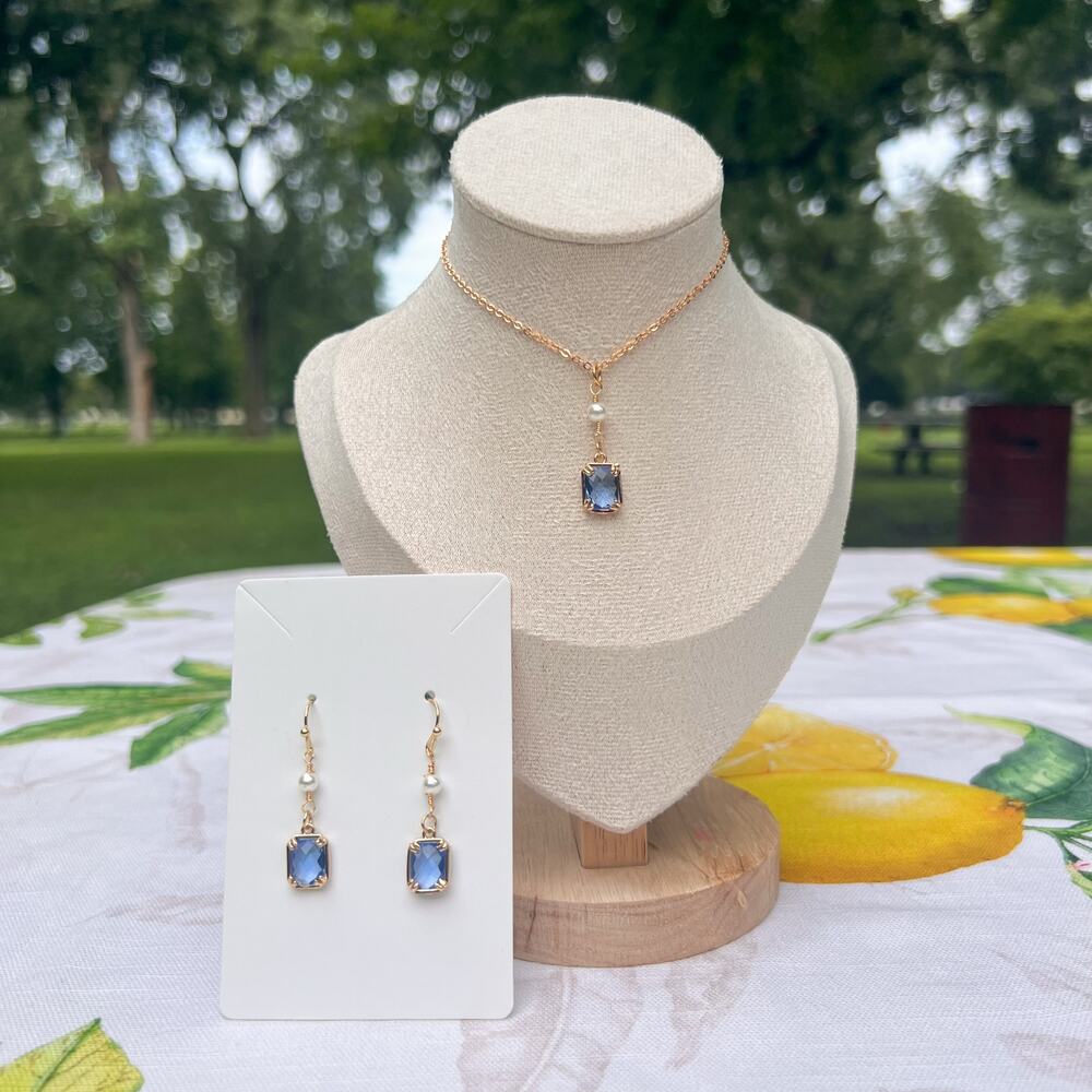 Water Blue Crystal Glass Rectangle Pearl Casual Cute Dainty Aquamarine Jewelry